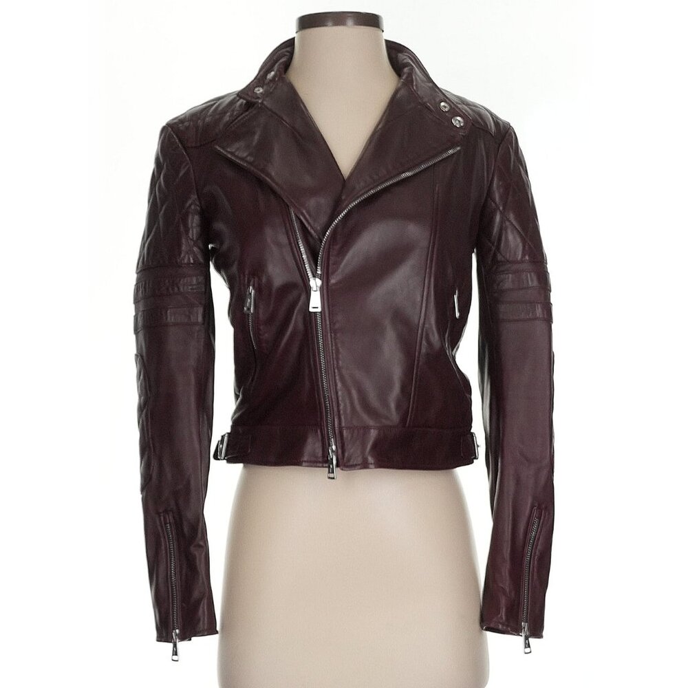 Ralph Lauren Black Label Burgundy Leather Moto Jacket 2